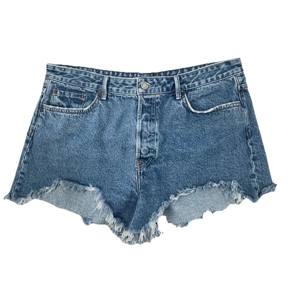 Girlfriend Denim Helena Short Blue Jean Button Fly Cut Offs Sz 32 Sz 14 - Picture 1 of 6